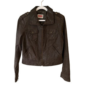 Levi’s Genuine Suede Leather Jacket Brown Moto Style Women’s Size M Biker Fall